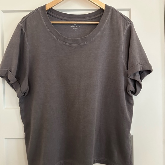 Athleta Charcoal Crew Neck Tee, Size L - Picture 2 of 4